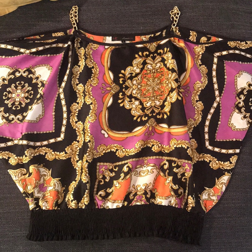 Gold chain cold shoulder top